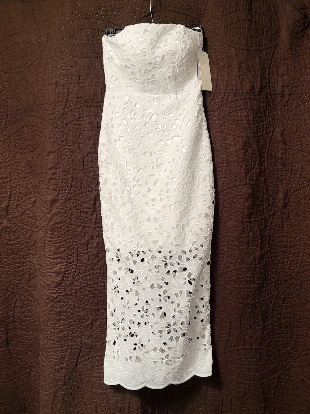 Strapless White Floral Lace Midi Dress